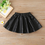 Girls Solid V-neck Long Sleeve Top & PU Skirt Wholesale Baby Girl Clothes Girls Solid V-neck Long Sleeve Top & PU Skirt Wholesale Baby Girl Clothes