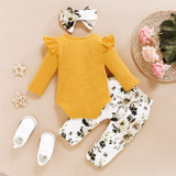 Baby Girls Long Sleeve Romper & Floral Pants & Headband Baby Wholesale