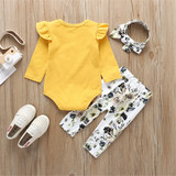 Baby Girls Solid Romper & Floral Trousers Baby Wholesale Clothes