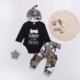 Baby Boys Letter Printed Camo Romper & Bottoms & Hat Baby Wholesales