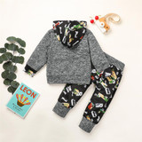 Boys Printed Hooded Long Sleeve Top & Pants Boys Clothes Wholesale