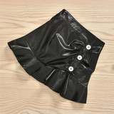 Girls Button Long Sleeve Sweaters & PU Skirt Girls Wholesale Clothes