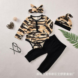 Baby Boys Camouflage Printed Romper & Pants & Headband & Hat Baby Clothing Cheap Wholesale