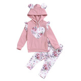 Baby Girls Heart Printed Hooded Top & Pants Cheap Boutique Baby Clothes