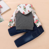 Toddler Girls Flower Printed Long Sleeve Top & Pants Wholesale Girl Clothing