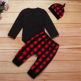 Baby Boys Letter Printed Romper & Plaid Pants & Hat Wholesale Baby Cloths