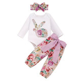 Baby Girls Flower Rabbit Printed Romper & Pants & Headband Buy Wholesale Kids Clothes