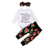 Baby Girls Letter Printed Romper & Pants & Headband Baby Wholesale