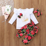 Baby Girl Floral Bow Letter Printed Long Sleeve Top & Pants Wholesalebaby