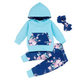 Baby Girls Floral Printed Hooded Top & Pants & Headband Wholesale Clothing Baby