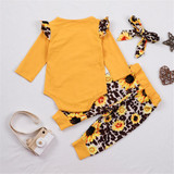 Baby Girls Leopard Letter Floral Romper & Pants & Headband Wholesale