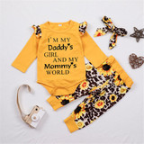 Baby Girls Leopard Letter Floral Romper & Pants & Headband Wholesale