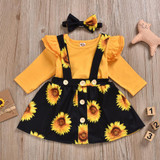 Baby Girls Solid Long Sleeve Romper & Sunflower Suspender Skirt Wholesale Baby Girls Solid Long Sleeve Romper & Sunflower Suspender Skirt Wholesale