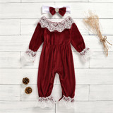 Baby Girls Lace Long Sleeve Romper & Headband Wholesale Baby Store Baby Girls Lace Long Sleeve Romper & Headband Wholesale Baby Store