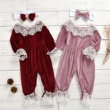 Baby Girls Lace Long Sleeve Romper & Headband Wholesale Baby Store Baby Girls Lace Long Sleeve Romper & Headband Wholesale Baby Store