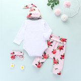 Baby Girls 4-Piece Letter Long Sleeve Romper & Floral Pants Baby Wholesale Baby Girls 4-Piece Letter Long Sleeve Romper & Floral Pants Baby Wholesale