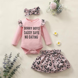 Baby Girls Leopard Letter Romper & Skirt & Headband Baby Wholesale Clothes