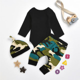 Baby Boys Long Sleeve Solid Romper  & Printed Pants & Hat Baby Wholesale