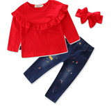Toddler Girls Long Sleeve Top & Jeans & Headband Toddler Girls Wholesale