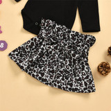 Baby Girls Solid Long Sleeve Romper & leopard Skirt & Headband Wholesale