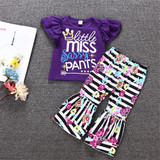 Girls Letter Printed Short Sleeve Top & Stripe Bell Trousers Girl Wholesale Girls Letter Printed Short Sleeve Top & Stripe Bell Trousers Girl Wholesale