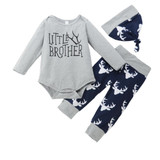 Baby Little Brother Romper & Antlers Printed Pants & Hat Baby Wholesale