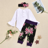 Baby Girls Flare Sleeve Letter Romper & Floral Pants & Headband Wholesale