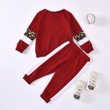 Girls Leopard Splicing Long Sleeve Tops & Pants Girls Wholesale Clothes