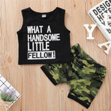 Baby Boys Sleeveless Letter Print Top & Camo Shorts Boys Summer Outfits