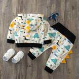 Baby Hooded Dinosaur Printed Long Sleeve Tops & Pants