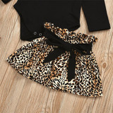 Baby Girls Letter Printed Long Sleeve Romper & Leopard Skirt & Headband
