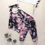 Baby Girls Tie Dye Long Sleeve Romper & Trousers & Headband