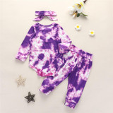 Baby Girls Tie Dye Long Sleeve Romper & Trousers & Headband