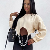 Long Sleeve Loose O Neck Crop Sweatshirt