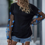 Lace Mesh Sleeve Chic Women Blouse Shirt