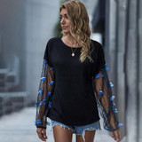 Lace Mesh Sleeve Chic Women Blouse Shirt