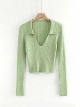 Candy Color Deep V Stretch Pullover Tops & Blouses