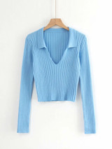 Candy Color Deep V Stretch Pullover Tops & Blouses