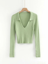 Candy Color Deep V Stretch Pullover Tops & Blouses