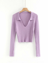 Candy Color Deep V Stretch Pullover Tops & Blouses