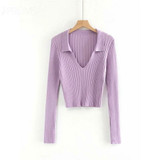 Candy Color Deep V Stretch Pullover Tops & Blouses