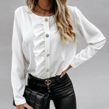 Sexy O Neck Button Ruffle Blouse Shirt