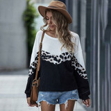Women Leopard O Neck Knitted Sweater Top Pullovers Women Leopard O Neck Knitted Sweater Top Pullovers