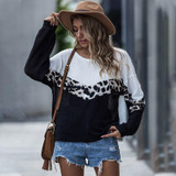 Women Leopard O Neck Knitted Sweater Top Pullovers Women Leopard O Neck Knitted Sweater Top Pullovers