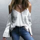 Women Elegant Letter Print Blouse Shirts