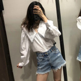 Women Sweet Lace Stitching Poplin Blouse Shirts