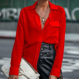 Turn-Down Collar Long Sleeve Button Office Lady Blouse