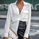 Turn-Down Collar Long Sleeve Button Office Lady Blouse