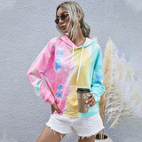 Long sleeve loose hooded tie-dye sweatshirts top
