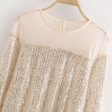 Women Mesh Patchwork Sequins Blouses